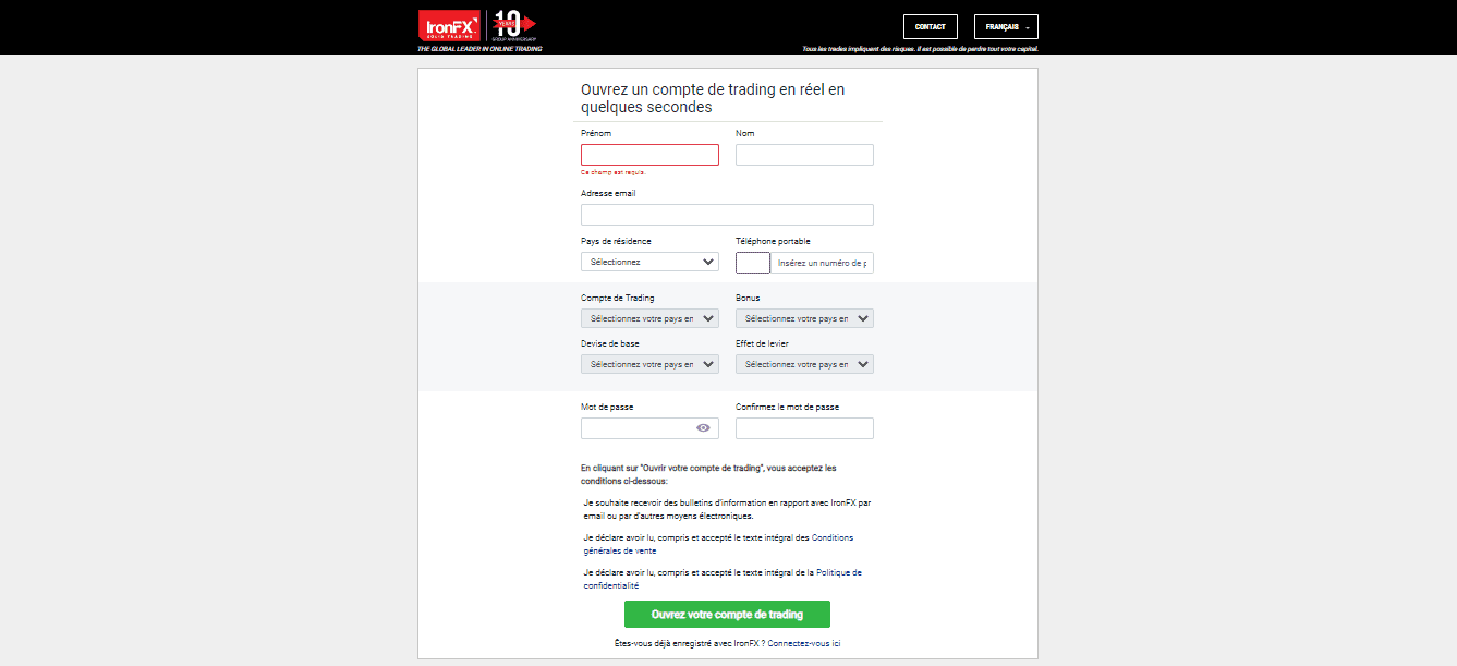 Ouvrir un compte chez IronFX